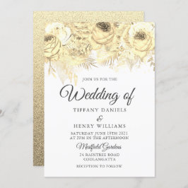Convite Ouro Sparkle Floral Elegant Wedding