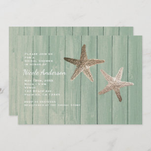 Convite Ouro Starfish e Wood Elegant Beach Invtions
