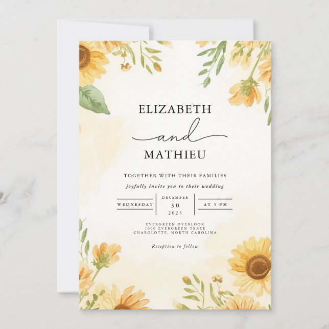 Convite Ouro Sunflower Vista Wedding (Frente)