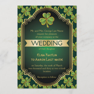 Convite Ouro, trevo irlandês verde e casamento do quadro