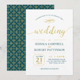 Convite Ouro & Turquesa | Cerimônia de Casamento Clássica