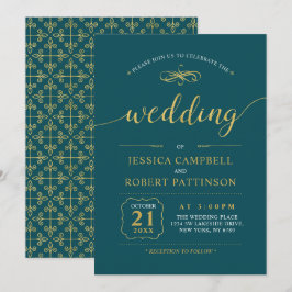 Convite Ouro & Turquesa | Cerimônia de Casamento Clássica