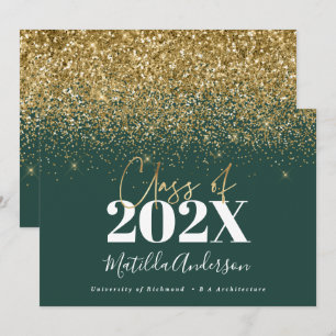 Convite ouro verde moderno elegante graduação 