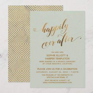 Convite Ouro & Verde Salvia Felizes para Sempre Após Casam