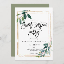 Convite ouro verde-verde-verde-geométrico doce 16