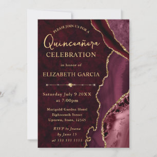 Convite Ouro Vermelho Ágata Brilhante Quinceanera