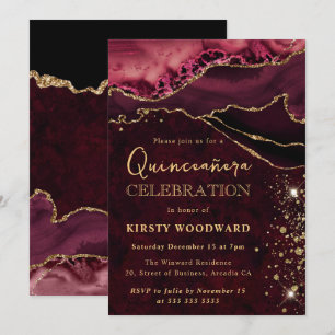 Convite Ouro Vermelho Ágata Brilhante Quinceanera
