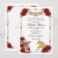 Ouro Vermelho Cavalo Ocidental Floral Charra Quinc