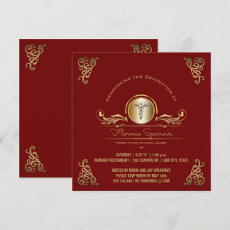 Convite Ouro vermelho da festa de formatura | da