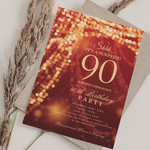 Convite Ouro & Vermelho Festa Surpresa de 90 Anos