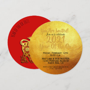 Convite Ouro Vermelho Ox Papercut Chinês Ano Novo 2021 RI
