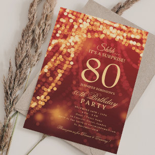 Convite Ouro & Vermelho Surpresa de 80 Anos