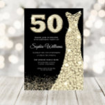 Convite Ouro Vestido Mulher 50ª Festa de aniversário Preta<br><div class="desc">Black & Ouro Sparkle Dress Womans 50ª Variações de Convite de aniversário para o convite e itens correspondentes na nossa loja</div>