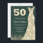 Convite Ouro Vestido Mulher 50ª Festa de aniversário Verde<br><div class="desc">Ouro Vestido Mulher 50ª Festa de aniversário Convite Verde Celebra um marco com estilo e elegância! Este 50º convite de aniversário mostra um vestido de ouro impressionante, significando graça e sofisticação. Juntos com um fundo verde profundo, os detalhes cintilantes do ouro fornecem um toque de luxo. Convide seus entes queridos...</div>