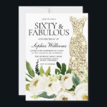 Convite Ouro Vestido Sessenta e Fabuloso 60º aniversário<br><div class="desc">Ouro Vestido Sessenta e fabuloso Convite de aniversário 60º Belo Champanhe Branco Floral Ver coleção correspondente em Niche e Nest Store Muitos obrigados</div>
