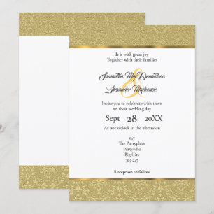 Convite Ouro vintage casamento tema damasco