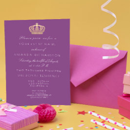 Convite Ouro violeta roxo Coroa real Pastel White