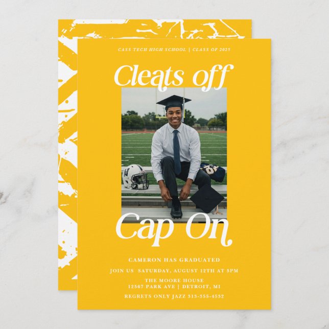 Convite Ouro Yellow Athlett Graduation (Graduação em atlet (Frente/Verso)