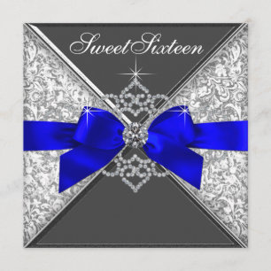 Convite Ouros brancos Royal Blue Sweet 16 Festa de anivers