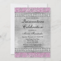 Ouros cor-de-rosa Quinceañera Invitation Velvet Si