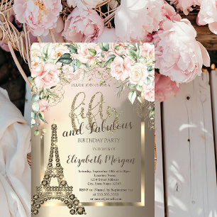 Convite Ouros de luxo Torre Eiffel, Rosas de borda 50th