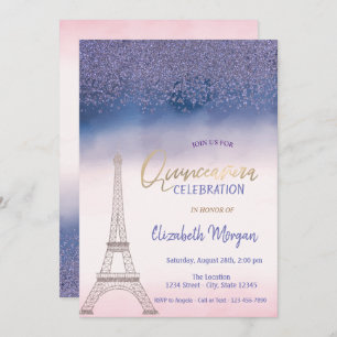 Convite Ouros,Eiffel Tower Ombre Quinceanera