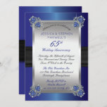 Convite Ouros Elegantes | 65.o aniversário do Blue Spinel<br><div class="desc">Brilhante sofisticação e convite para o aniversário de casamento de 65 anos, com a impressão de fundo azul de satin e a fita preto de satin com diamantes e clipes azuis de canto. A fita escura falsa e o fundo de safira gradiente preto continuam atrás para um aspecto polido e...</div>