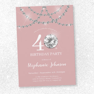 Convite Ouros Elegantes - aniversário de 40 anos Rosa Esbr