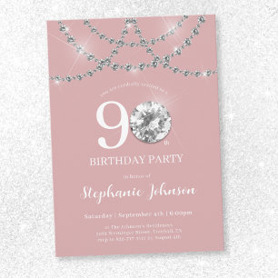 Convite Ouros Elegantes - Aniversário do 90 Rosa Esmagador