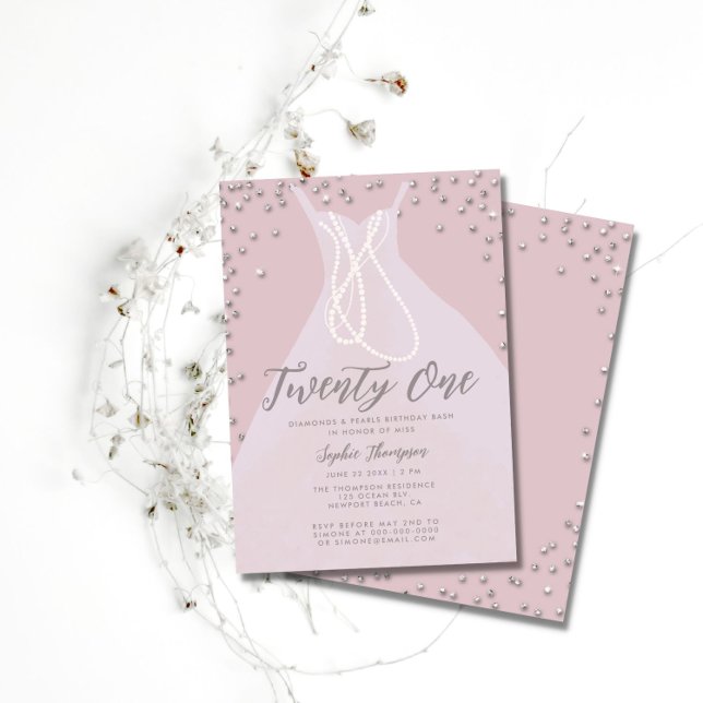 Convite Ouros Pérolas Elegante Vestido Rosa 21 rua Bábaco (Criador carregado)