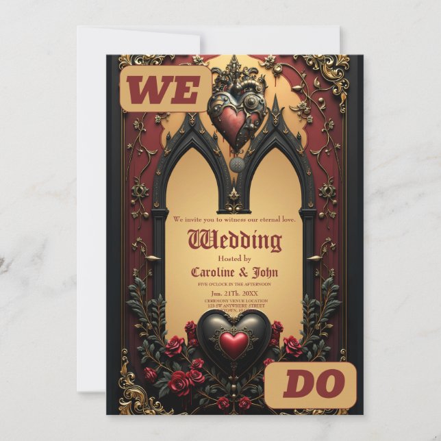 Convite Ouros, rosas vermelhas e um coração: (Frente)