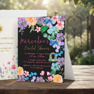 Convite Ousada noiva floral em água-marinha rosa brilhante
