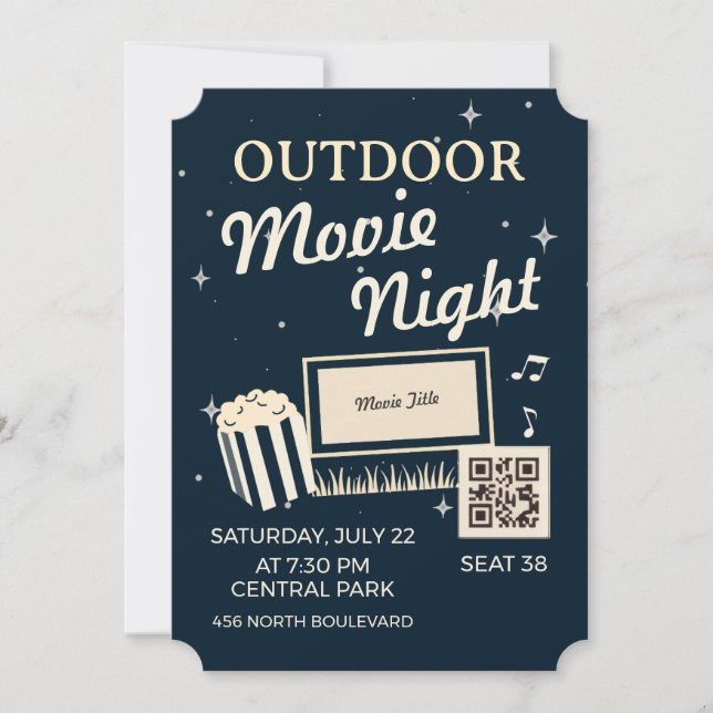 Convite Outdoor Movie Night Ticket Invite (Frente)