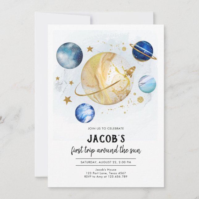 Convite Outer Space Astronaut Planet Galaxy Birthday (Frente)