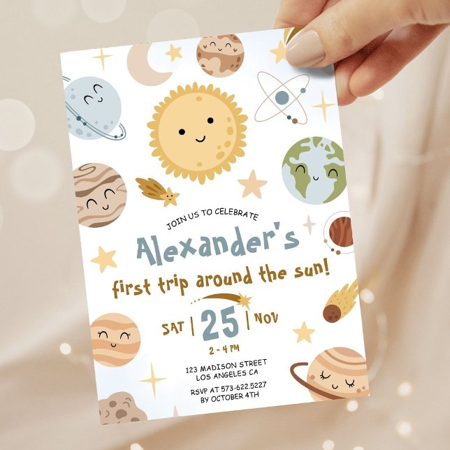 Convite Outer Space Birthday First Trip Around The Sun  (Criador carregado)