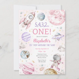 Convite Outer Space First Trip Around The Sun 1st Birthday