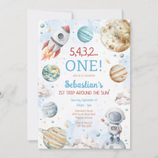 Convite Outer Space First Trip Around The Sun 1st Birthday