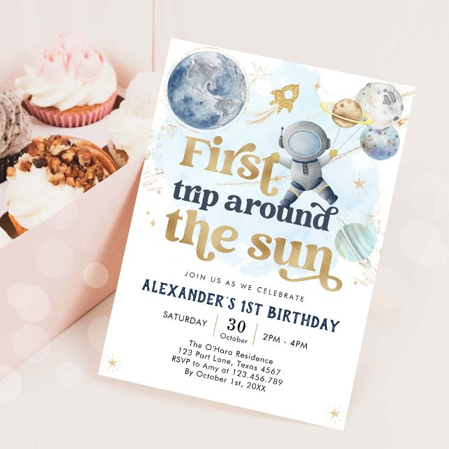 Convite Outer Space First Trip Around the Sun 1st Birthday (Criador carregado)