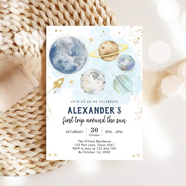 Convite Outer Space First Trip Around the Sun 1st Birthday (Criador carregado)