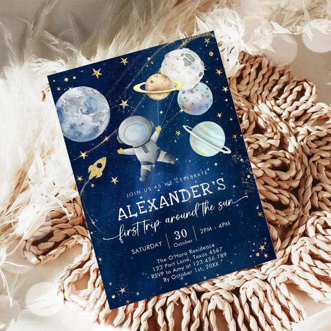 Convite Outer Space First Trip Around the Sun 1st Birthday (Criador carregado)