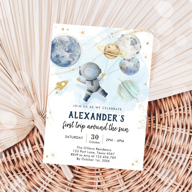 Convite Outer Space First Trip Around the Sun 1st Birthday (Criador carregado)