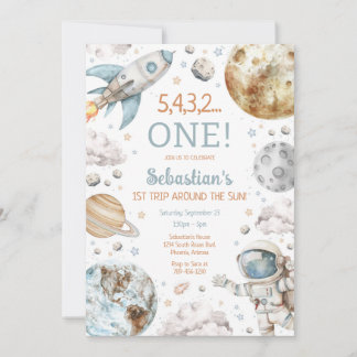 Convite Outer Space First Trip Around The Sun 1st Birthday