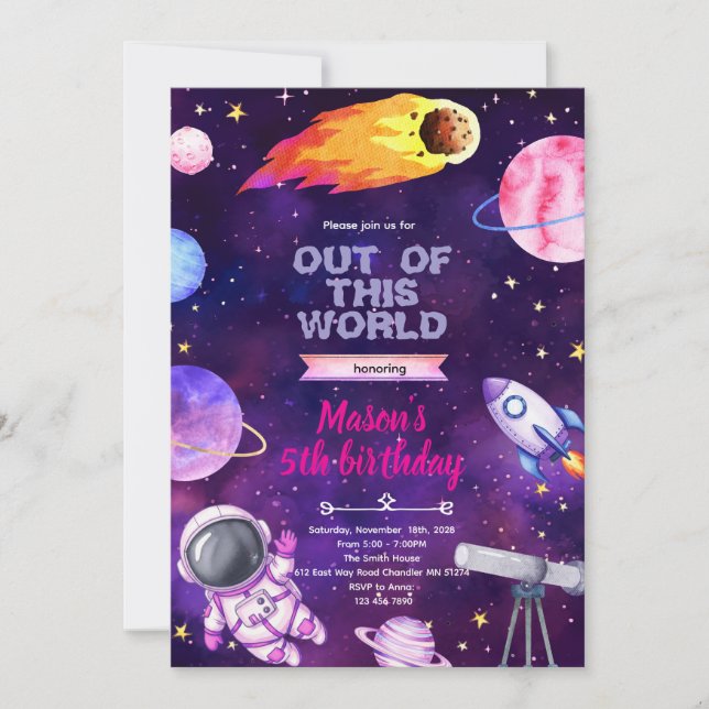 Convite Outer space girl theme invitation (Frente)