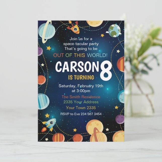 Convite Outer Space Planet Birthday (Em pé/Frente)