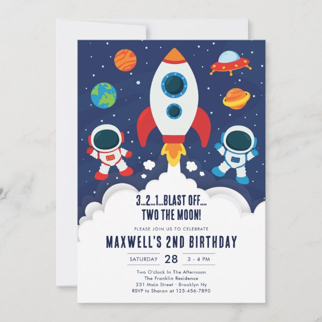 Convite Outer Space Planets Astronaut Boy Birthday (Frente)