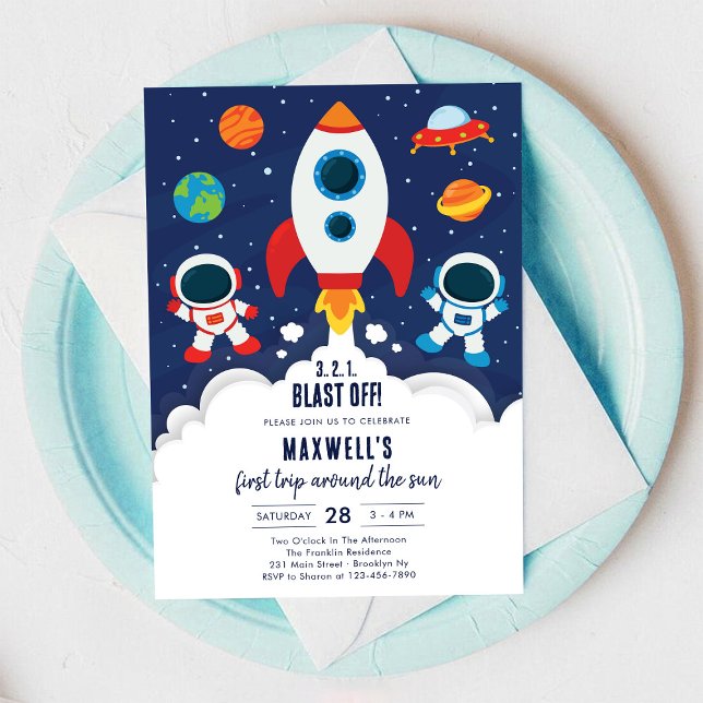 Convite Outer Space Planets Astronaut Boy Birthday (Criador carregado)