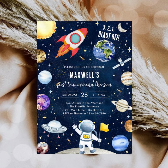 Convite Outer Space Planets Astronaut Boy Birthday (Criador carregado)