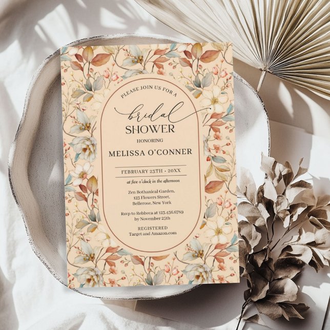 Convite Outona de aquarelas do outono (Autumn watercolor wildflowers boho arch invitation)
