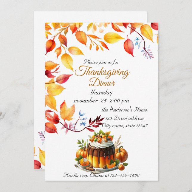 Convite Outona de Pumpkin de Ação de Graças (Frente/Verso)