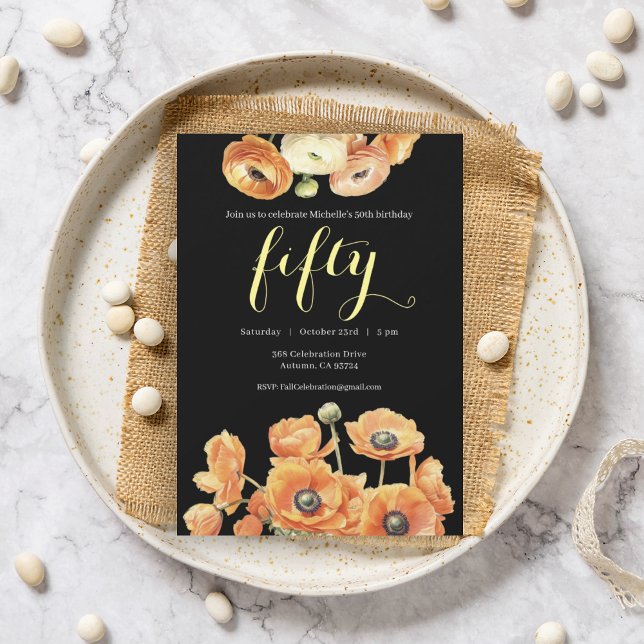 Convite Outono 50º Blossom Laranja Festa de aniversário (Criador carregado)